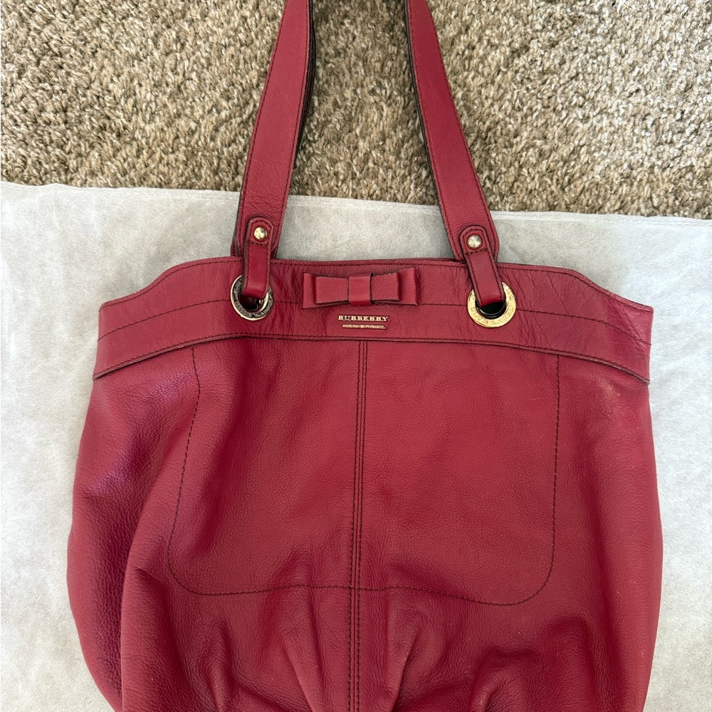 Burberry Red Leather Tote Bag